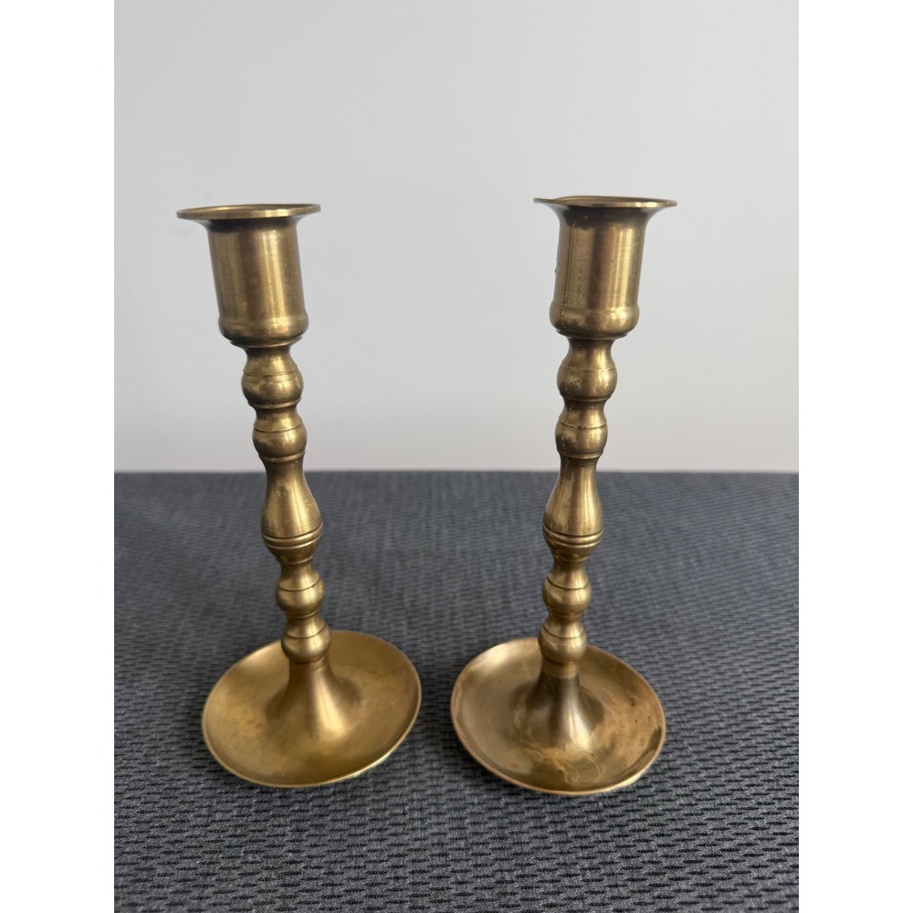 Vintage Solid Brass Candlestick Holders Set of 2 Baluster Taper Candle Stands